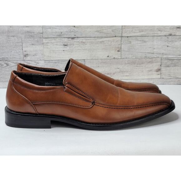 Bonafini Mens 12M Dress Shoes Brown Leather Slip On Square Toe Career Office main image 7